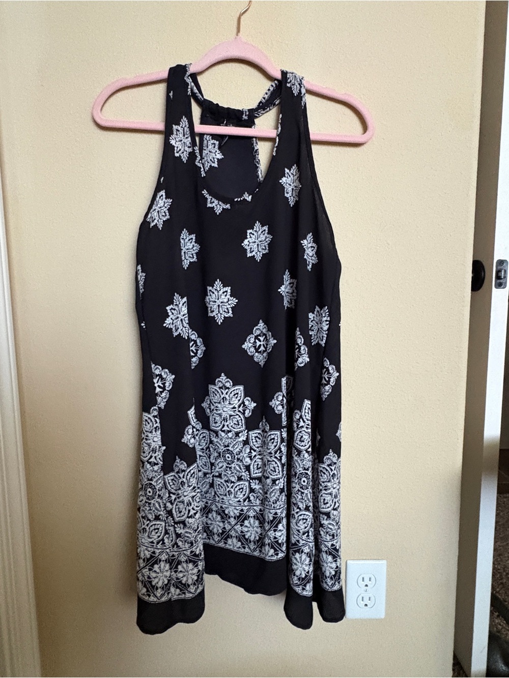 Black & White Patterned Racerback Swim Coverup
